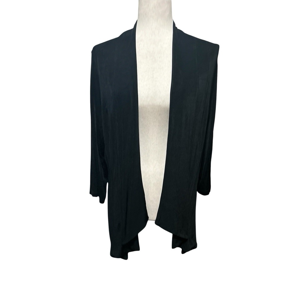 Chicos Travelers 2 Black Jacket Asymmetric Cardigan Slinky Stretch L Lagenlook